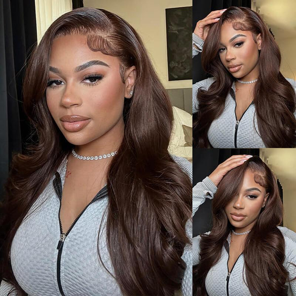 Ownmehair Chestnut Dark Brown Color Wig Glueless Lace Front Closure Wig Body Wave Hair 13x4 Free Part