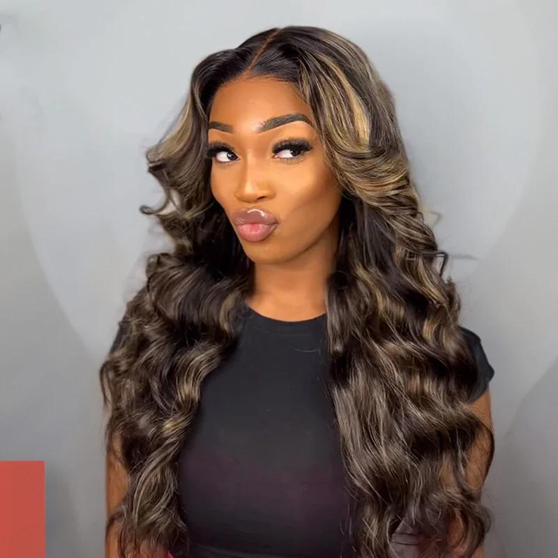 Ownmehair 13x4 Lace Balayage Highlight Colored Lace Frontal Wigs Body Wave Human Hair Wigs Free Part