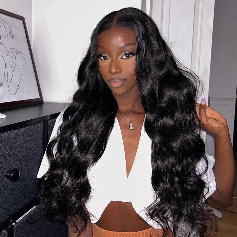 26inches 13*4 Pre-Bleached Knots Lace Front Body Wave Virgin 180% Density Human Hair Wigs for Black Women