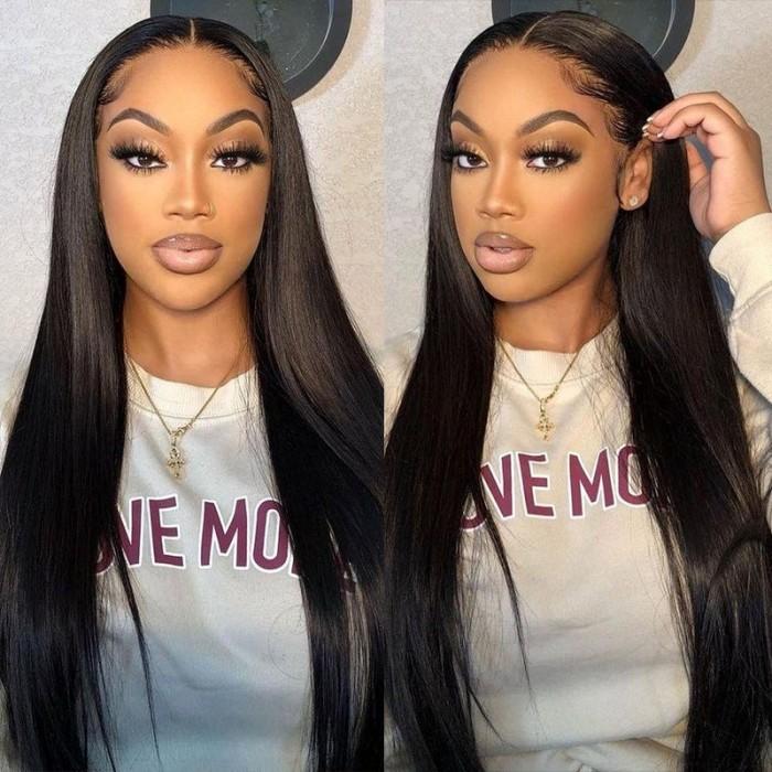 22 inch Pre Bleached Knots Silky Straight 13*4 Transparent Lace Front Wig 180% Density