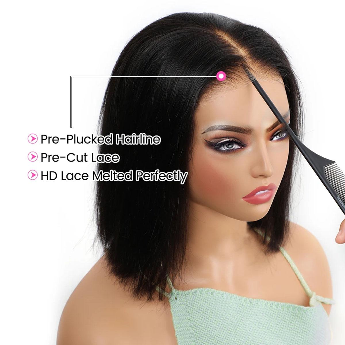 12inch Glueless Bob Pre Bleached 6*6 Lace 5*6 lace 13*4 lace For Beginner Pre Plucked Front Human Hair Wigs 6inch Deep Part Lace Wig