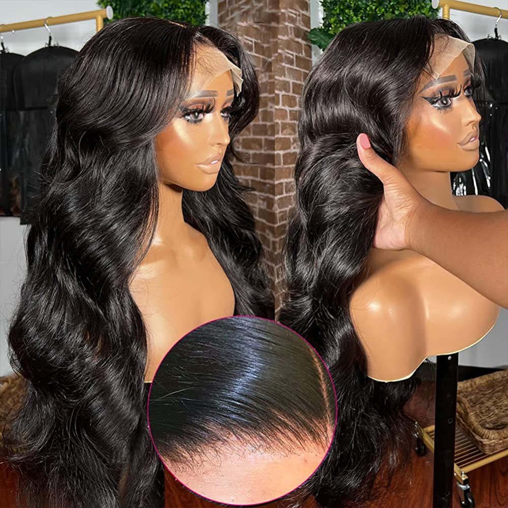 Ownmehair 5x6 Lace Closure Wigs Real Glueless Wig Body Wave Pre-Plucked/Pre-Bleached Natual Black Human Hair Wig