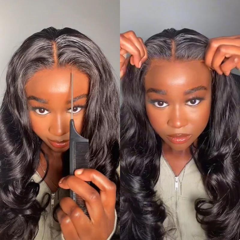 Ownmehair 5x6 Lace Closure Wigs Real Glueless Wig Body Wave Pre-Plucked/Pre-Bleached Natual Black Human Hair Wig