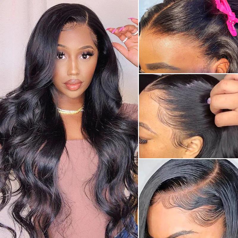 Ownmehair 5x6 Lace Closure Wigs Real Glueless Wig Body Wave Pre-Plucked/Pre-Bleached Natual Black Human Hair Wig