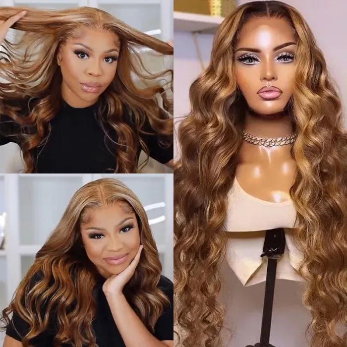 Ownmehair 13x4 Glueless Lace Front Highlight Piano Colored Wig Easy-Wear Upgrade HD Lace Natural Hairline Human Hair Wig Beginner-Friendly