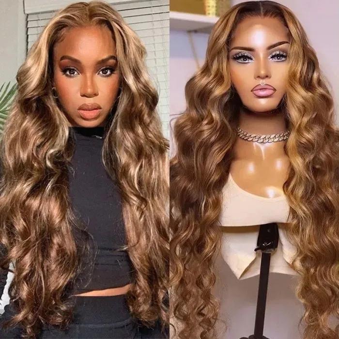 Ownmehair 13x4 Glueless Lace Front Highlight Piano Colored Wig Easy-Wear Upgrade HD Lace Natural Hairline Human Hair Wig Beginner-Friendly