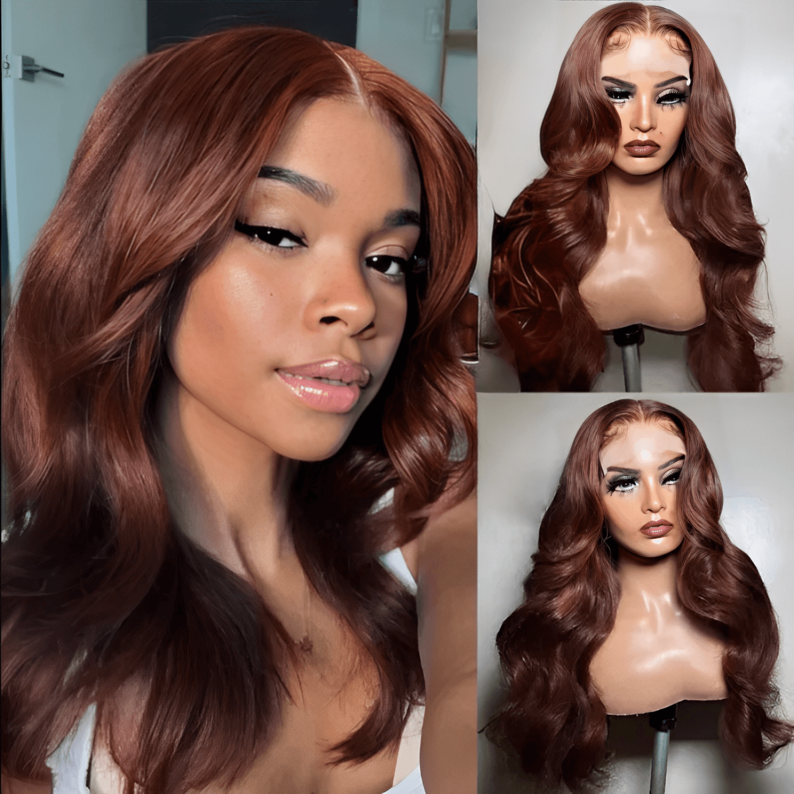 HD Real Glueless 5x5 Transparent Lace Wear On & Go Body Wave Wigs #33 Red Reddish Brown Auburn Color