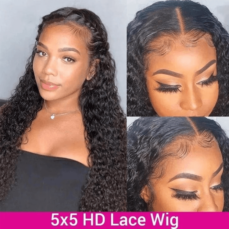 HD Real Glueless Lace Easy To Wear 5x5 Transparent Lace Closure Jerry Curly Wig