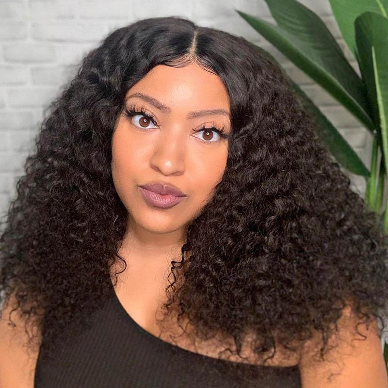 Deep Curly Transparent Lace Front Wigs Virgin Human Hair Black Wig