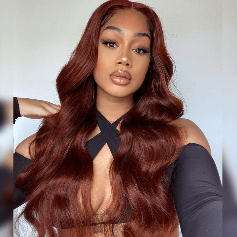 HD Real Glueless 5x5 Transparent Lace Wear On & Go Body Wave Wigs #33 Red Reddish Brown Auburn Color