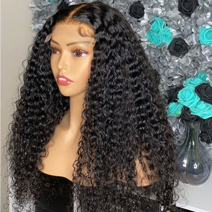Deep Curly Wave Lace Wig HD Transparent Lace Front Closure Human Hair Wigs