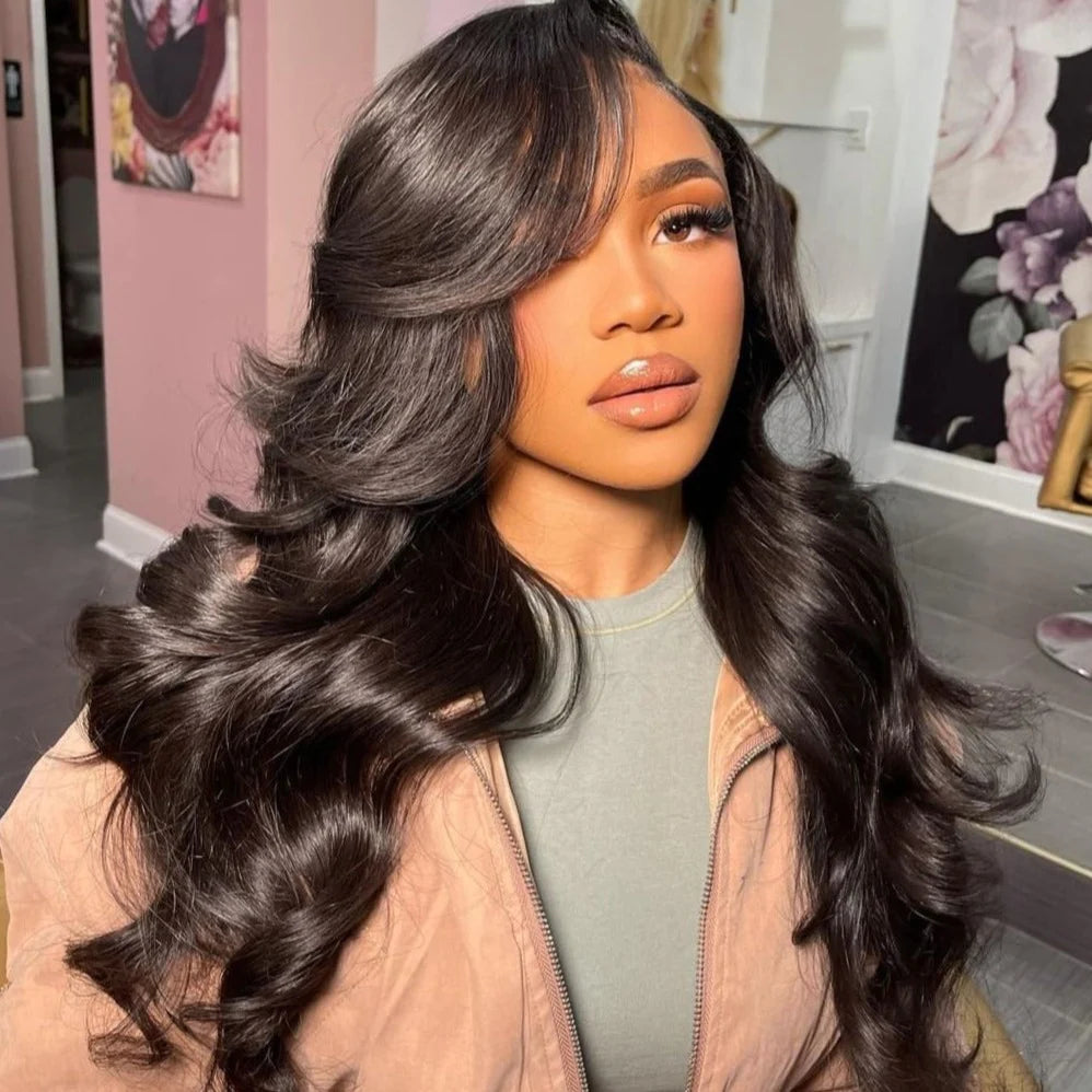 Long Body Wave Free Part Natural Black 13x6 Inch Lace Frontal Wig