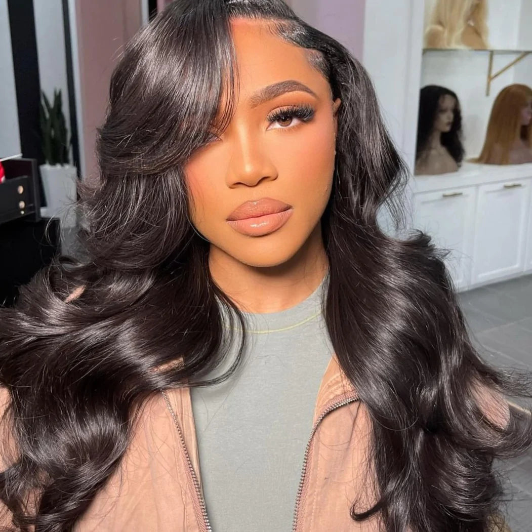 Long Body Wave Free Part Natural Black 13x6 Inch Lace Frontal Wig