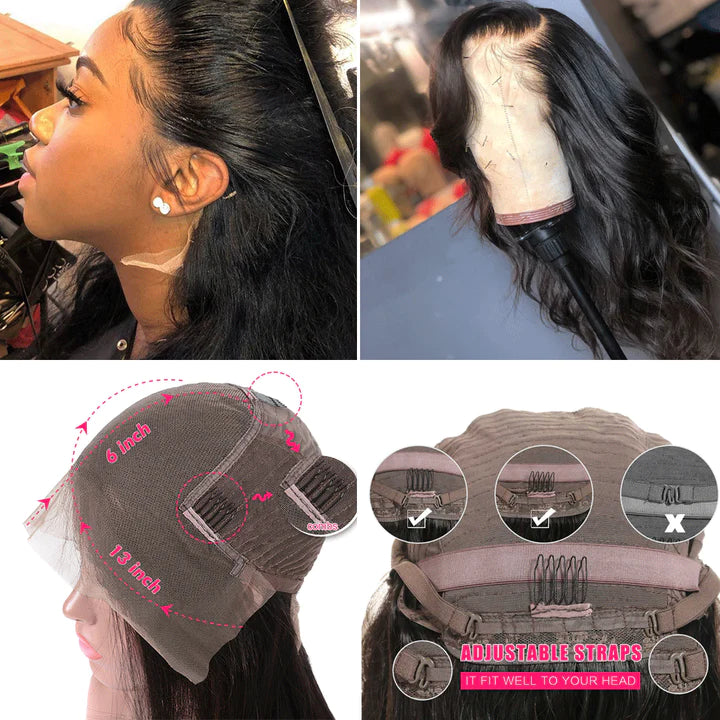 Long Body Wave Free Part Natural Black 13x6 Inch Lace Frontal Wig