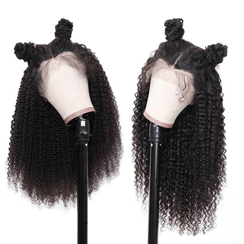 Kinky Curly 360 Lace Frontal Wigs Human Hair Wigs Raw Virgin Natural Black Wig