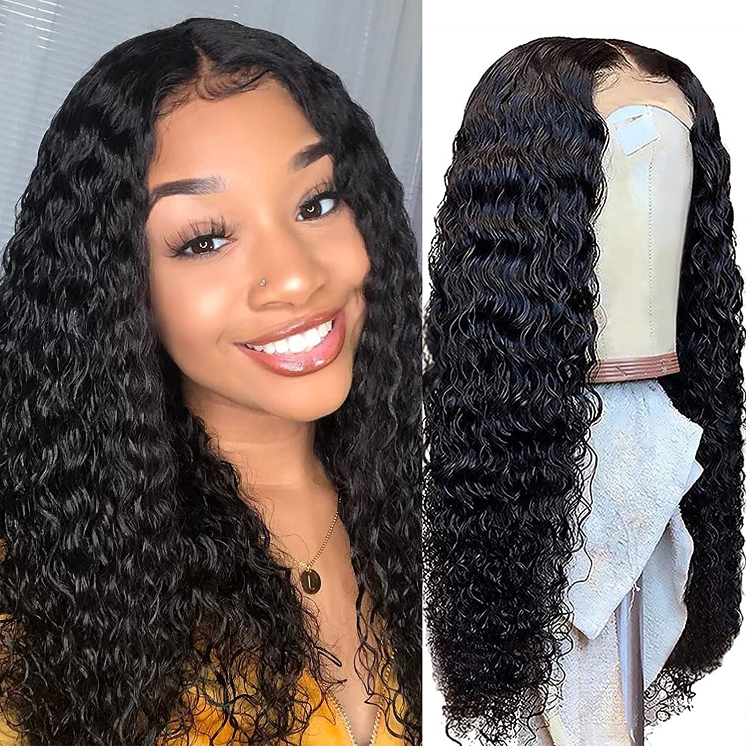 HD Transparent 4x4 Deep Wave Lace Front Closure Human Hair Wigs