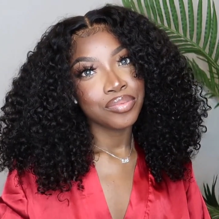 Deep Curly Transparent Lace Front Wigs Virgin Human Hair Black Wig