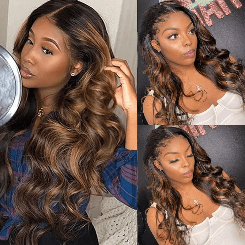 Long Hair Balayage Highlight Color HD Real Glueless Easy To Wear 5x5 Lace Closure Body Wave/ Straight Wig