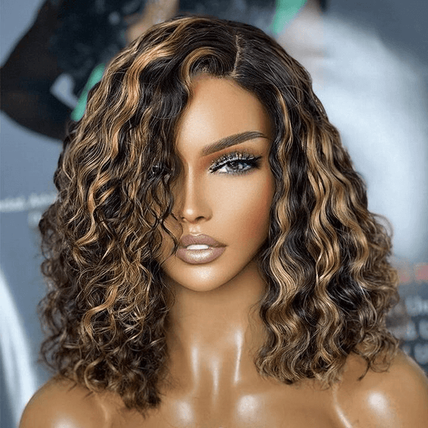 Water Wave Balayage 4x4/13X4/13X6 Transparent Lace Frontal Human Hair Bob Wig