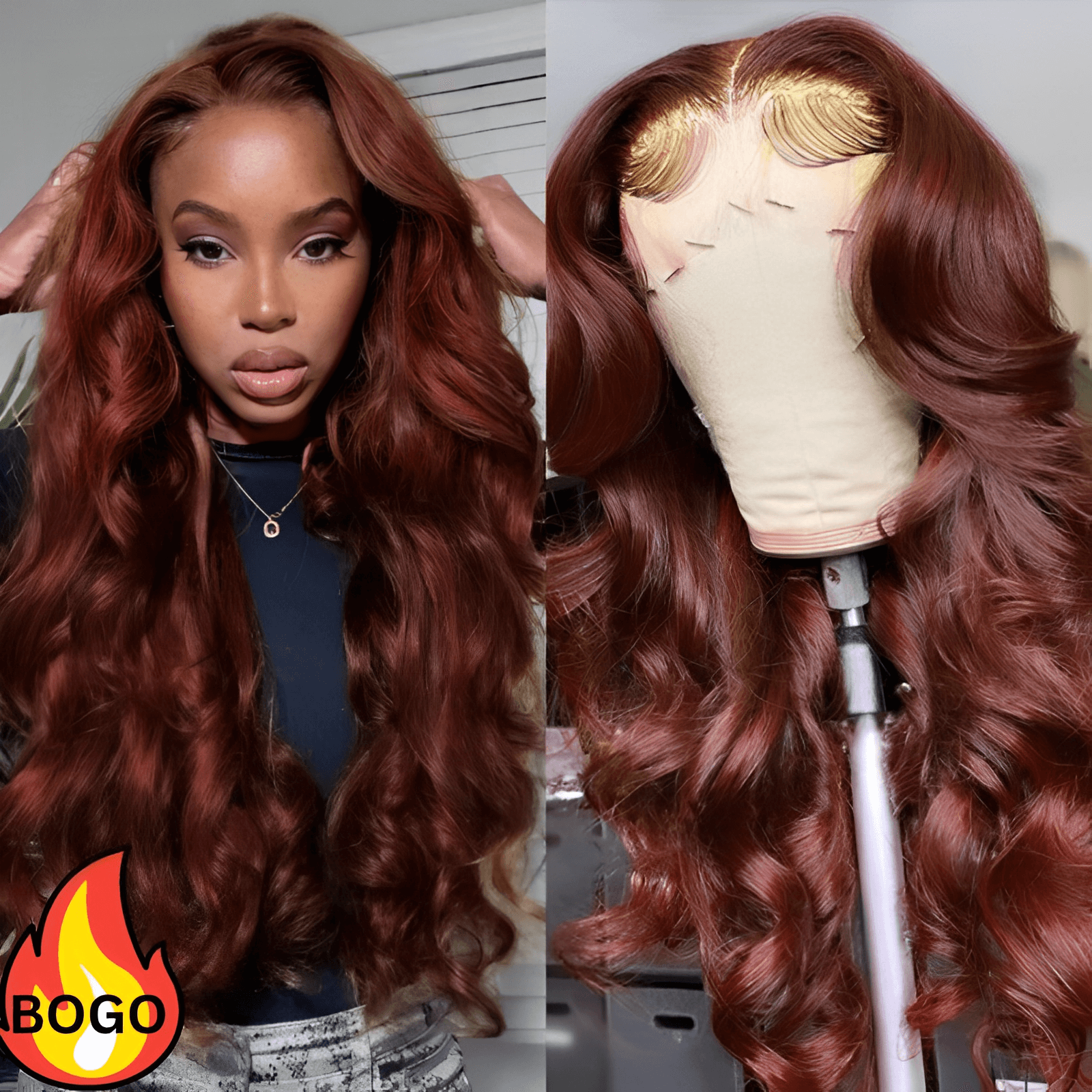 HD Real Glueless 5x5 Transparent Lace Wear On & Go Body Wave Wigs #33 Red Reddish Brown Auburn Color