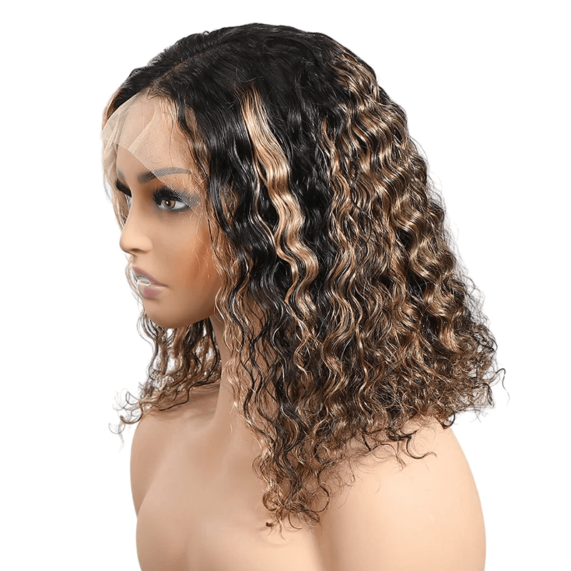 Water Wave Balayage 4x4/13X4/13X6 Transparent Lace Frontal Human Hair Bob Wig