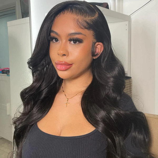 Long Body Wave Free Part Natural Black 13x6 Inch Lace Frontal Wig