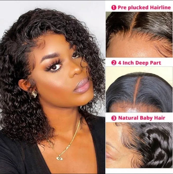 Transparent Lace Bob Water Wave Human Hair Wigs Raw Virgin Hair Black Wigs