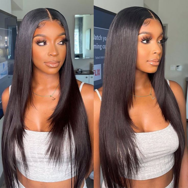 Real Glueless Easy To Wear Natural Black 5x5 Lace Closure Body Wave/ Straight Pre Plucked Glueless Wig