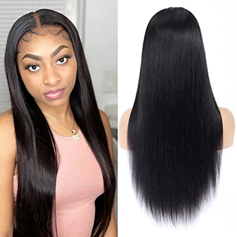Natural Black 5x5 Lace Closure Straight Pre Plucked Glueless Wig with HD Lace