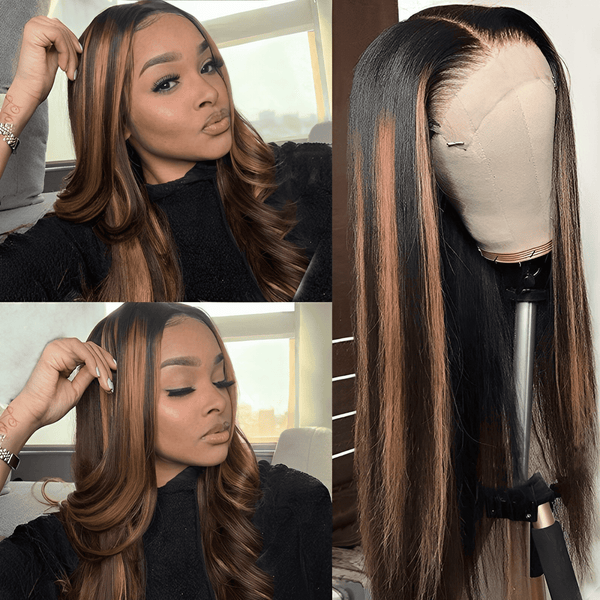 Long Hair Balayage Highlight Color HD Real Glueless Easy To Wear 5x5 Lace Closure Body Wave/ Straight Wig