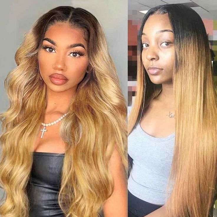 Straight Honey Brown Ombre 1B/27 Human Hair Lace Front Wigs