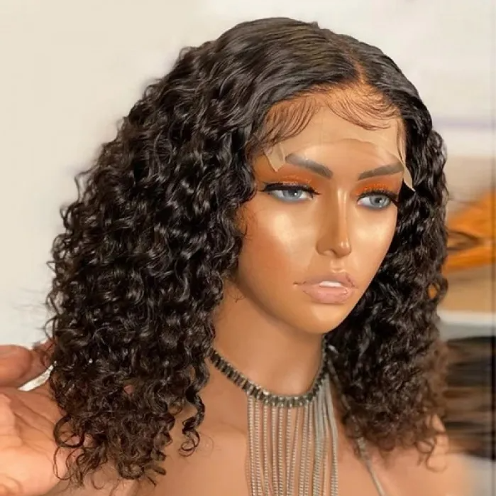 Transparent Lace Bob Water Wave Human Hair Wigs Raw Virgin Hair Black Wigs