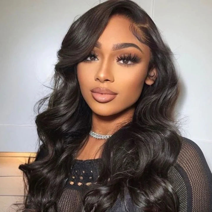 Long Body Wave Free Part Natural Black 13x6 Inch Lace Frontal Wig