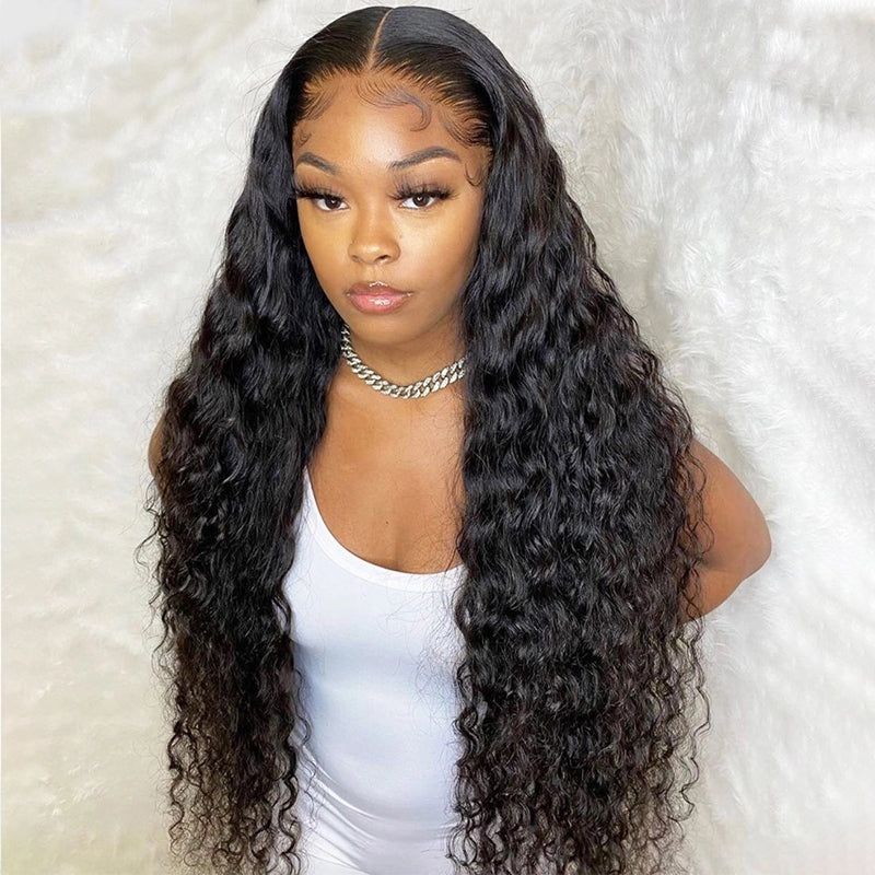 HD Transparent 4x4 Deep Wave Lace Front Closure Human Hair Wigs