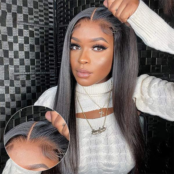 Natural Black 5x5 Lace Closure Straight Pre Plucked Glueless Wig with HD Lace