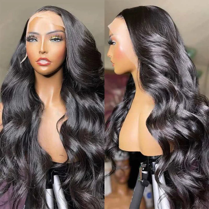 Long Body Wave Free Part Natural Black 13x6 Inch Lace Frontal Wig