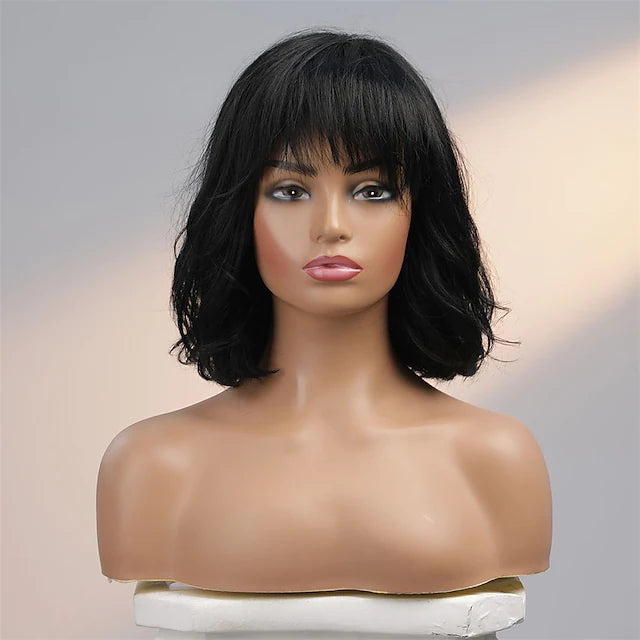 Silk Straight Top Bob Wig With Bangs Straight Human Hair Wigs