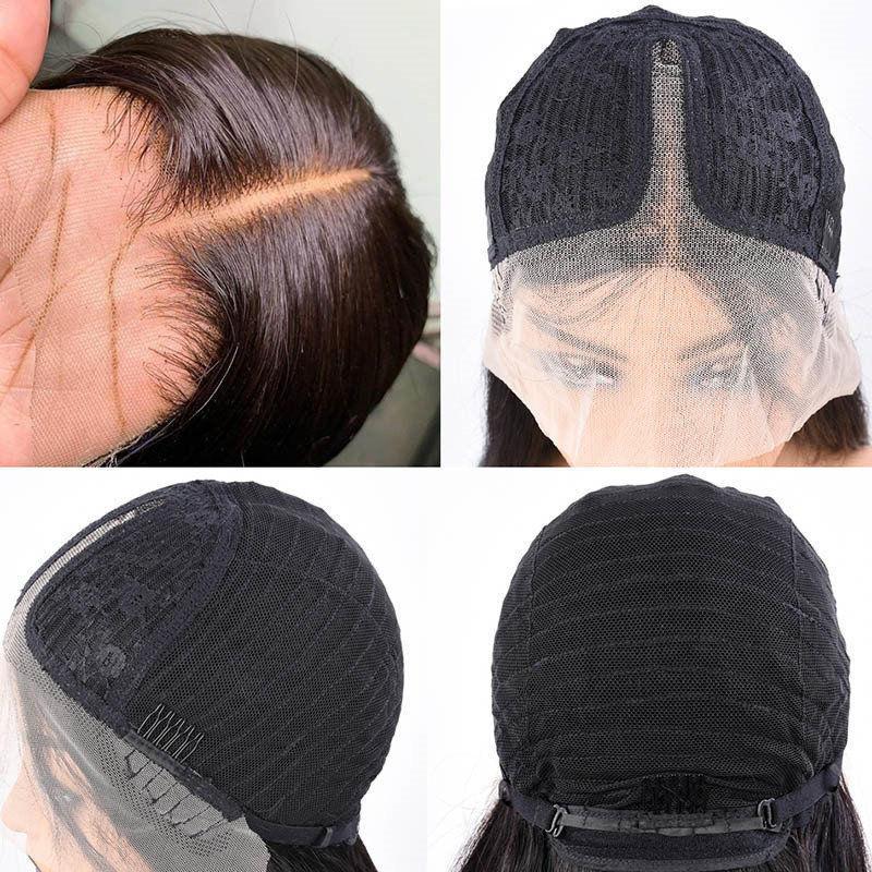 Pre Plucked Human Hair Wigs Straight Black T Part Lace Wigs