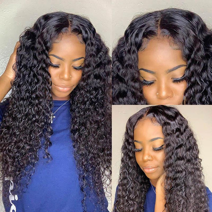 HD Transparent 4x4 Deep Wave Lace Front Closure Human Hair Wigs