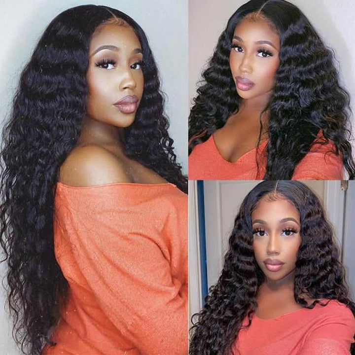 HD Transparent 4x4 Deep Wave Lace Front Closure Human Hair Wigs