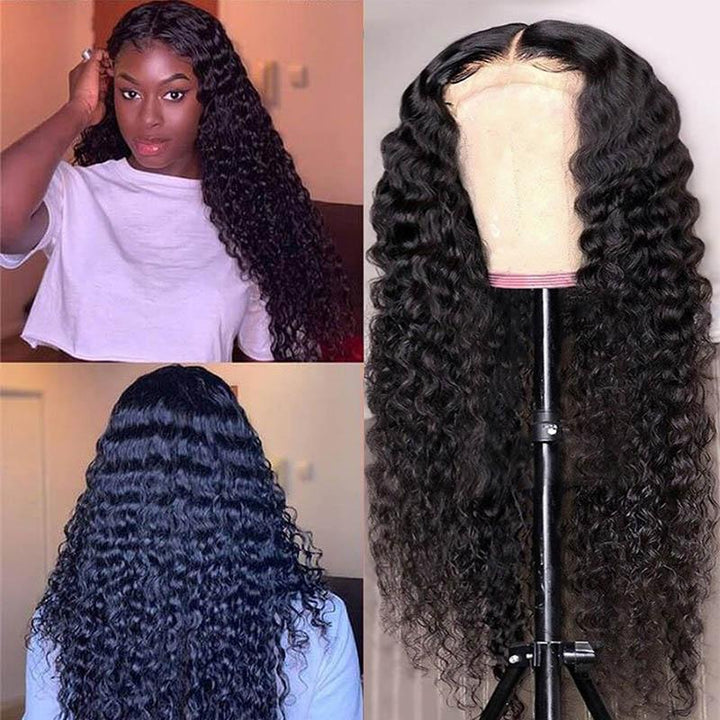 Deep Curly Wave Lace Wig HD Transparent Lace Front Closure Human Hair Wigs