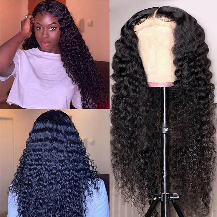 HD Transparent 4x4 Deep Wave Lace Front Closure Human Hair Wigs