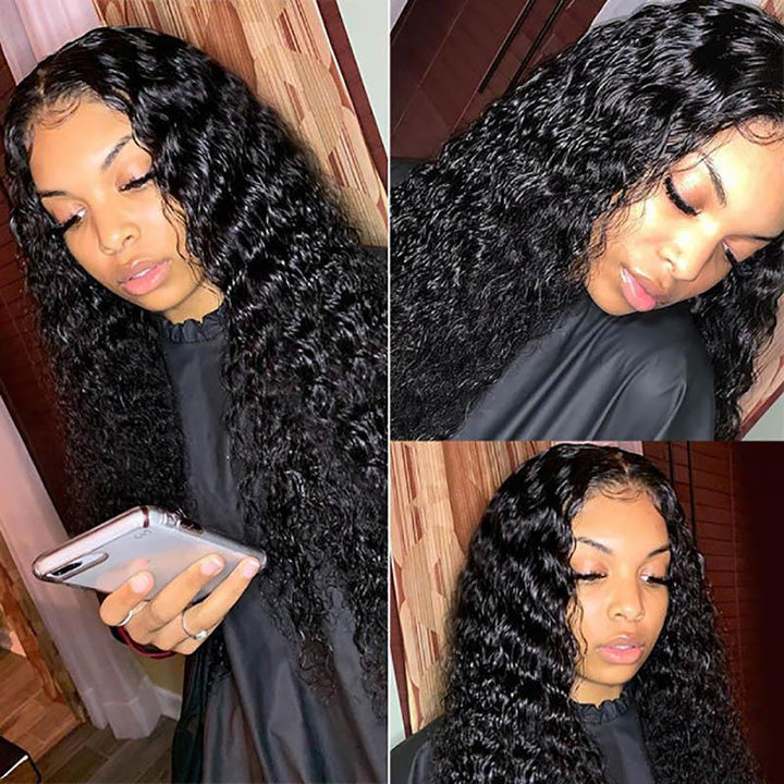 HD Transparent 4x4 Deep Wave Lace Front Closure Human Hair Wigs