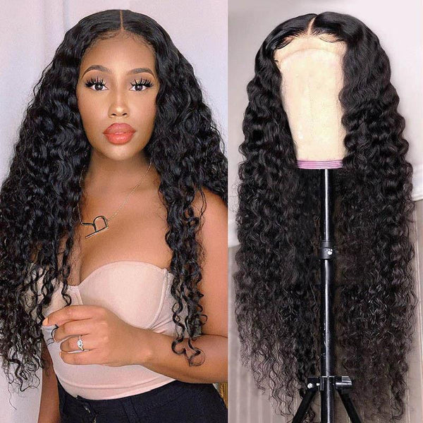 T Part Deep Wave Black Pre Plucked Lace Wigs Human Hair Wigs