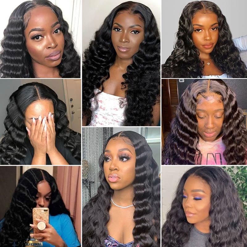 T Part Deep Wave Black Pre Plucked Lace Wigs Human Hair Wigs