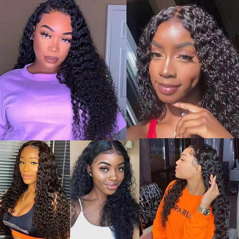 T Part Deep Wave Black Pre Plucked Lace Wigs Human Hair Wigs