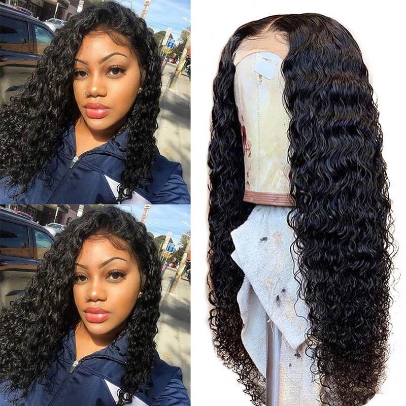 T Part Deep Wave Black Pre Plucked Lace Wigs Human Hair Wigs