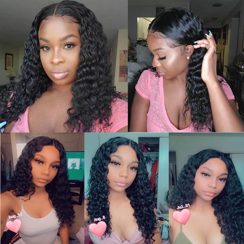 T Part Deep Wave Black Pre Plucked Lace Wigs Human Hair Wigs