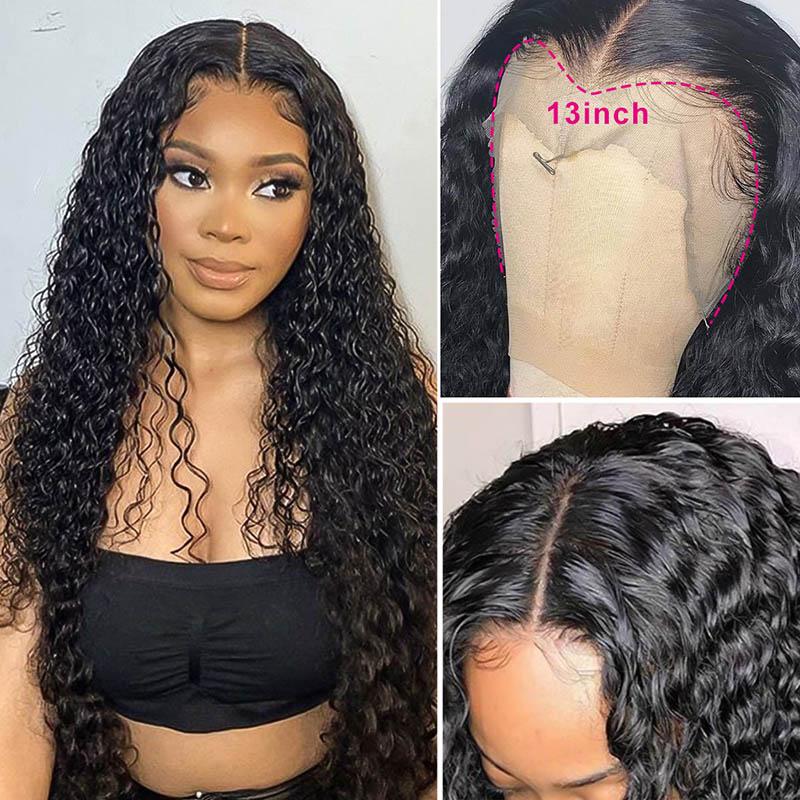 T Part Deep Wave Black Pre Plucked Lace Wigs Human Hair Wigs