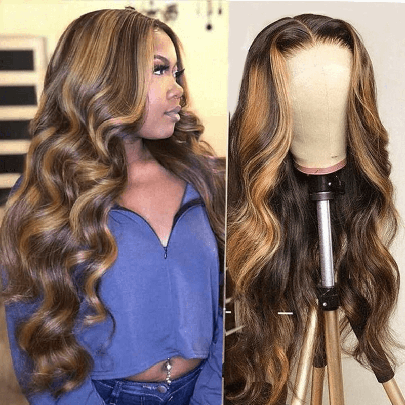 Long Hair Balayage Highlight Color HD Real Glueless Easy To Wear 5x5 Lace Closure Body Wave/ Straight Wig